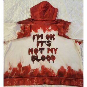 TEMU RED & WHITE "I'M OK IT'S NOT MY BLOOD" PRINTED HOODIE